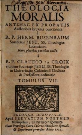 Theologia Moralis, Tomulus VII.