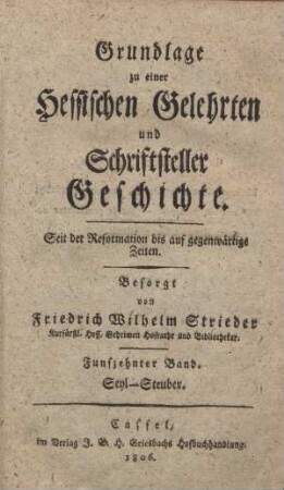 Grundlage zu einer hessischen Gelehrten und Schriftsteller-Geschichte. 15. Seyl - Steuber
