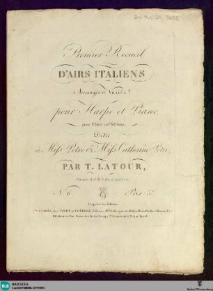 Premier recueil d'airs italiens : arrangés et varié pour harpe et piano avec flute ad libitum; No. 6