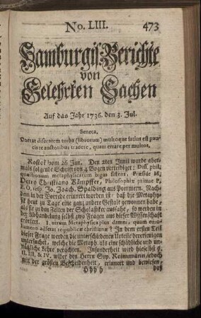No. LIII. Auf das Jahr 1736. den 3. Jul. - No. LXI. Auf das Jahr 1736. den 31. Jul.