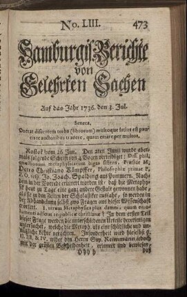 No. LIII. Auf das Jahr 1736. den 3. Jul. - No. LXI. Auf das Jahr 1736. den 31. Jul.