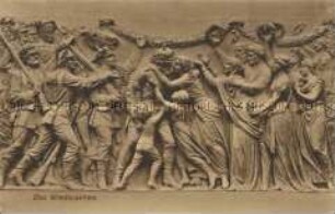 Relief mit Wiedersehensszene zwischen heimkehrenden Soldaten und ihren Angehörigen