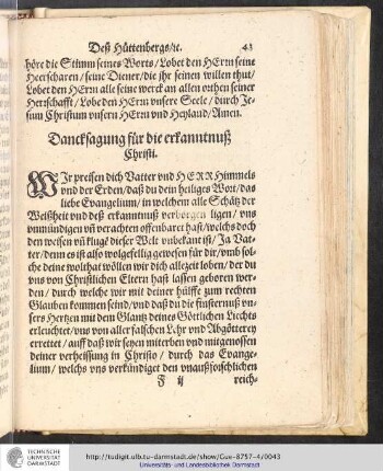 Dancksagung fr die erkanntnuß Christi