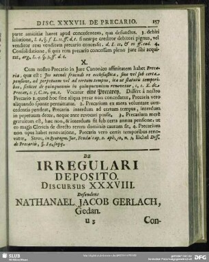 De Irregulari Deposito, Discursus XXXVIII. Defendens Nathanael Jacob Gerlach, Gedan.