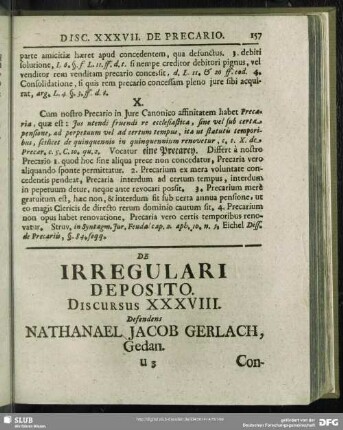 De Irregulari Deposito, Discursus XXXVIII. Defendens Nathanael Jacob Gerlach, Gedan.