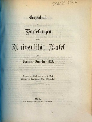 Verzeichnis der Vorlesungen. 1872, 1872. SS.