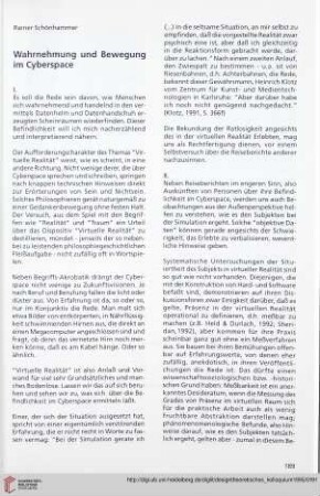 Wahrnehmung und Bewegung im Cyberspace