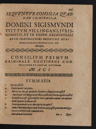 Consilium Primum Criminale Continens Confessionem Et Poenam Cuisdam Magi.