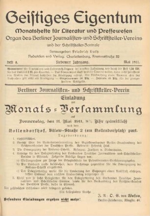 Heft 8 (Mai 1911)
