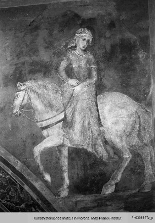 Biblische und hagiographische Szenen, Fabeln, Jagd-, Kampf- und Monatsdarstellungen (v. d. Rest. 1978/79) : Reitendes Mädchen