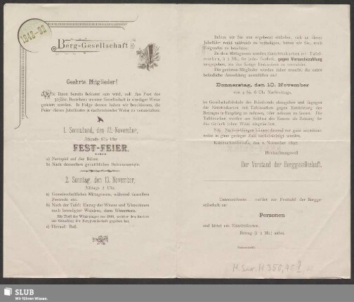 Berggesellschaft : 1842-92 : Geehrte Mitglieder!