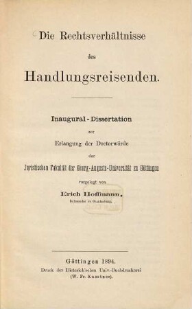 Die Rechtsverhältnisse des Handlungsreisenden