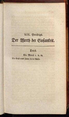 XIX. Predigt. Der Werth der Einsamkeit