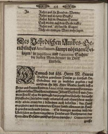 Des Vehrdischen Ambts-Gerichtliches Attestatum, sambt nöthigen Beilagen [...]