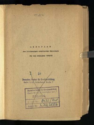 Lehrplan der 12-klassigen erweiterten Oberschule für das Schuljahr 1959/1960
