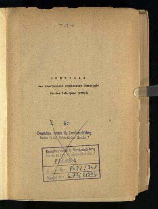 Lehrplan der 12-klassigen erweiterten Oberschule für das Schuljahr 1959/1960