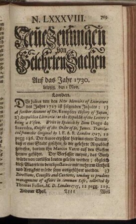 N. LXXXVIII. Leipzig, den 2 Nov. - N. XCVI. Leipzig, den 30 Nov.