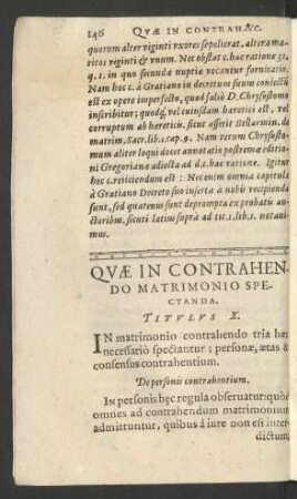 Quae In Contrahendo Matrimonio Spectanda. Titulus X.