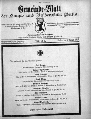 1915,31: Nr. 31, 1. August 1915
