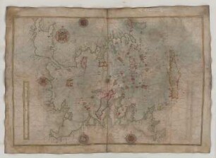 Seekarte, Handzeichnung, 1568 Bl. 48 Ägäisches Meer Griechenland mit Saloniki, Türkei, Inseln Kreta, Lesbos, Chios, Rhodos, Kykladen