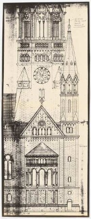 Kaiser-Wilhelm-Gedächtniskirche, Berlin-Charlottenburg: Ansicht Hauptturm Nord, Nachkriegszustand, 1:100