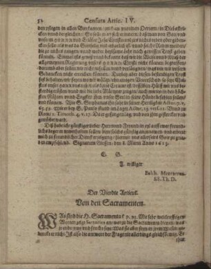 Der Vierdte Articul. Von den Sacramenten.