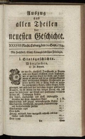 XXXVIII. Nachl. Coburg, den 21. Sept. 1754.