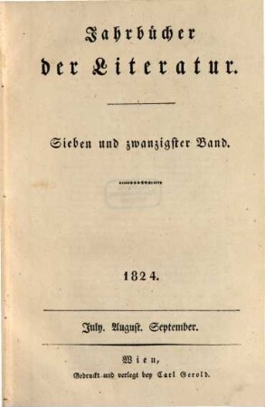 Jahrbücher der Literatur. 27. 1824