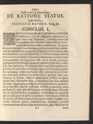 Dissertatio Vigesima prima, De Ratione Status.