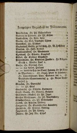 Fortgesetztes Verzeichniß der Pränumeranten.