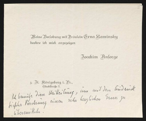 Brief von Joachim Ansorge an Gerhart Hauptmann