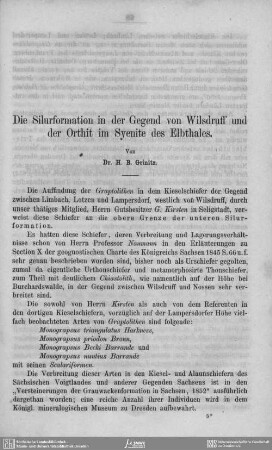 Die Silurformation in der Gegend von Wilsdruff und der Orthit im Syenite des Elbthales