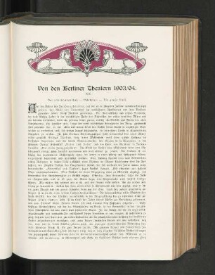 Von den Berliner Theatern 1903/04