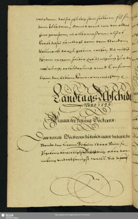 Landtags Abschidt Anno 1596