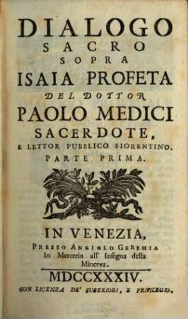 Dialoghi Sacri Sopra La Divina Scrittura, 23. Isaia Profeta : Parte Prima