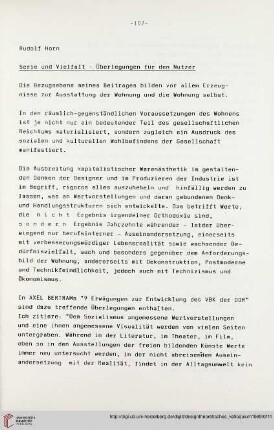 Serie und Vielfalt - Überlegungen für den Nutzer