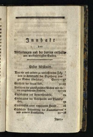 Innhalt der Abtheilungen und der darinn enthaltenen merkwuerdigsten Sachen