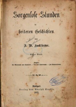 Sorgenlose Stunden in heiteren Geschichten, 1