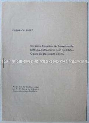 Heft mit dem Wortlaut der Rede von Oberbürgermeister Friedrich Ebert vor der Stadtverordnetenversammlung