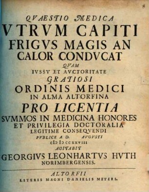 Quaestio medica, utrum capiti frigus magis an calor conducat