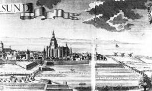 Stralsund. Stadtansicht, Knieperseite mit Windmühlen, 18. Jh., Ausschnitt