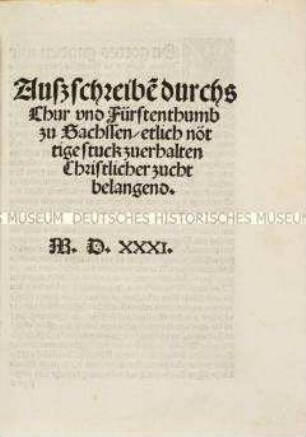 Ausschreiben durch das Kur- und Fürstentum zu Sachsen
