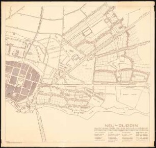 Bebauungsplan der Stadterweiterung, Neuruppin 1. Projekt. Südliche Hälfte: (von Inv.Nr. 21173): Grund- und Lageplan 1:2500, bestehend aus den Teilplänen H. J. 1123 und 1122