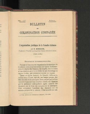 L'Organisation Juridique De La Somalie Italienne.