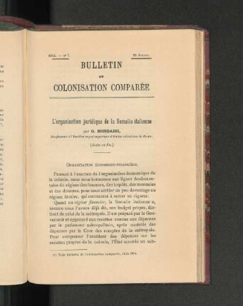 L'Organisation Juridique De La Somalie Italienne.