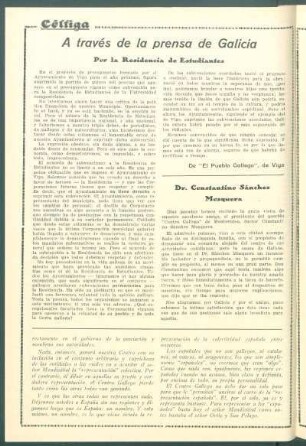 A través de la prensa de Galicia : Por la Residencia de Estudiantes. [De "El Pueblo Gallego", de Vigo]