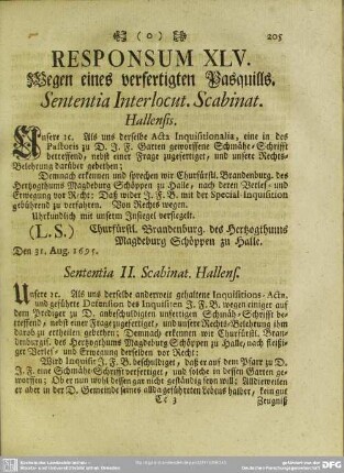 Responsum XLV. Wegen eines verfertigten Vasquills