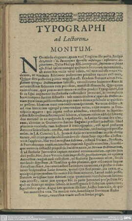 Typographi ad Lectorem Monitium