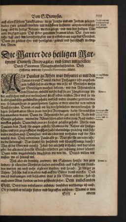 Die Marter des heiligen Martyrers Dionysii Areopagitae ...