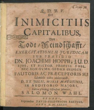De Inimicitiis Capitalibus